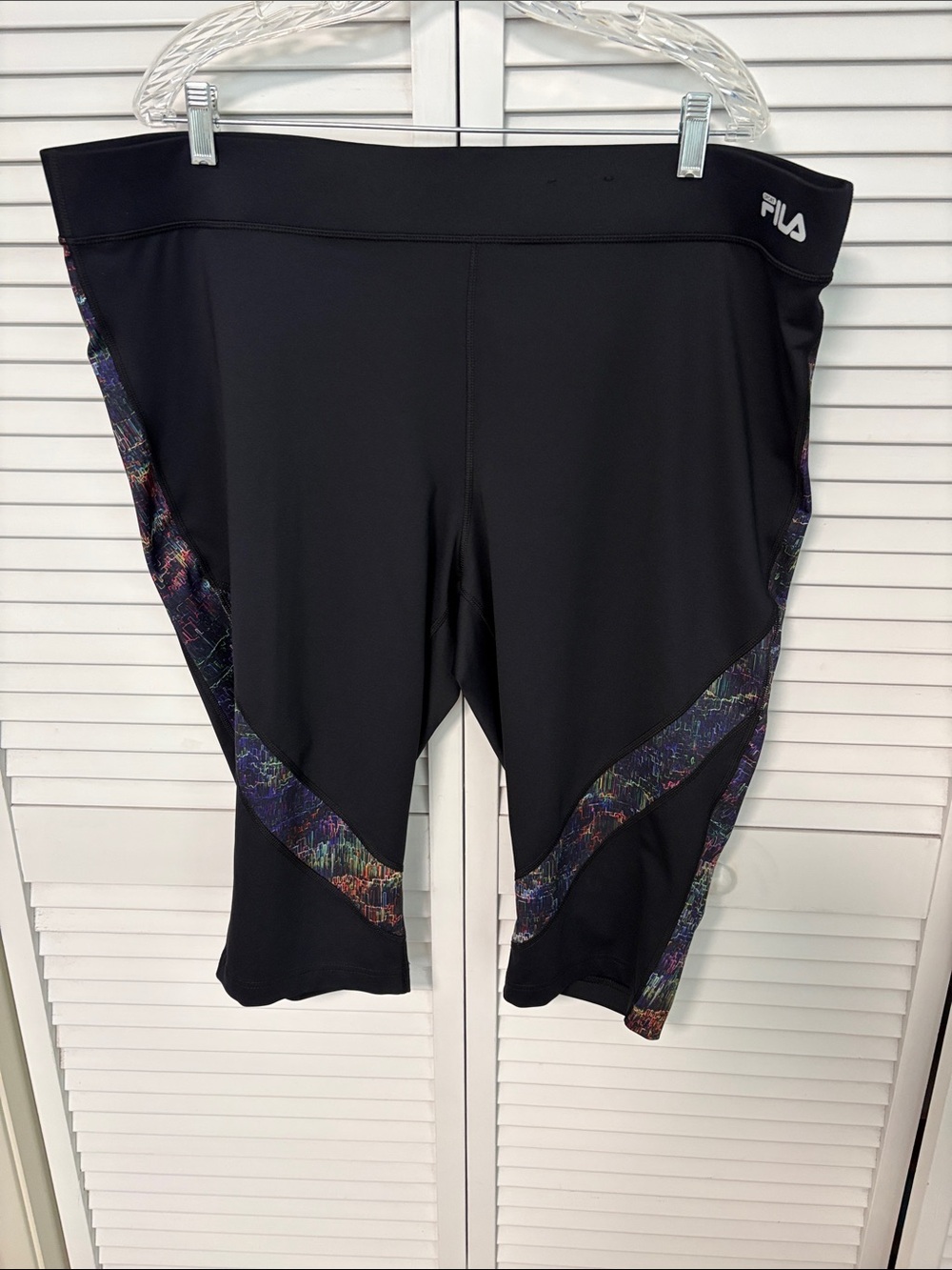 Women’s FILA Black Active Capri Leggings with Multicolor Accent 2X